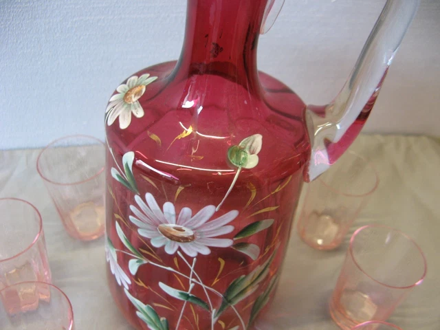 Service à Liqueur Ancien - Carafe + 8 Verres - Doré Et Verre - Occasion