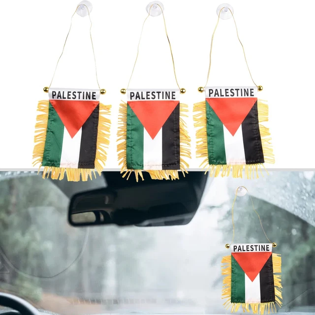 DOUBLE SIDED PALESTINIAN Car Flag with Gold Rod and Suction Cup Hanger