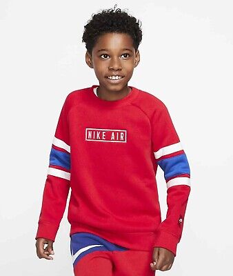 Boys Nike AIR Premium Sweatshirt Top Crew Neck Jumper Red Blue White Kids Junior