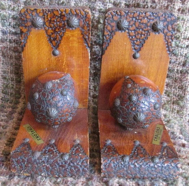 Vintage Souvenir Chalons Sur Marne France Gothic Medieval Wood Bookends
