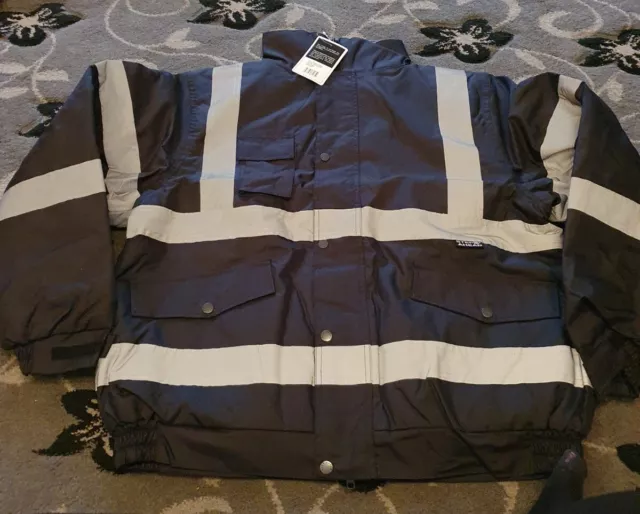 Hi Vis Viz High Visibility Bomber Jacket Waterproof Safety Work Security Large