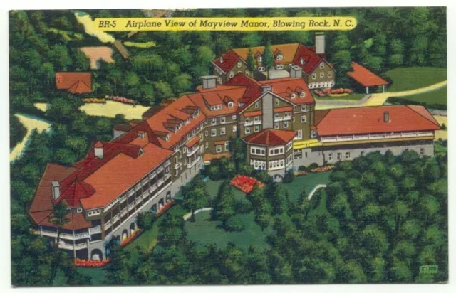 Blowing Rock NC Mayview Manor Airplane View Linen Postcard - North Carolina