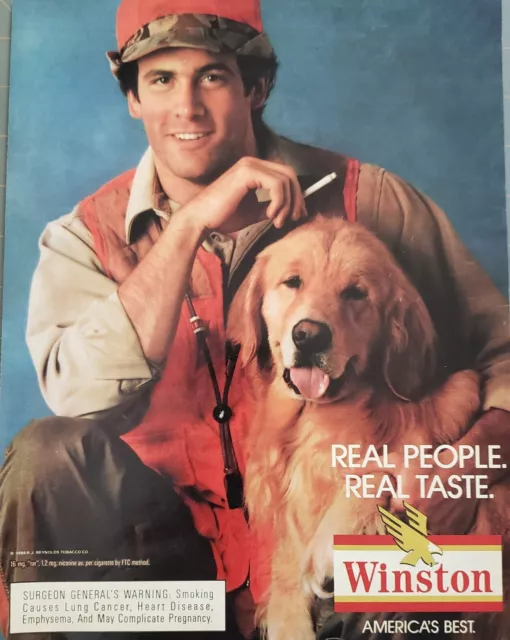 1988 Winston Cigarettes Man & His Golden Retriever Dog Vtg Print Ad