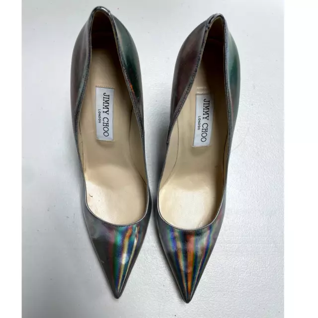 JIMMY CHOO Anouk Disco Mirror Holographic Leather Heel Pump Multicolor Size 40 3