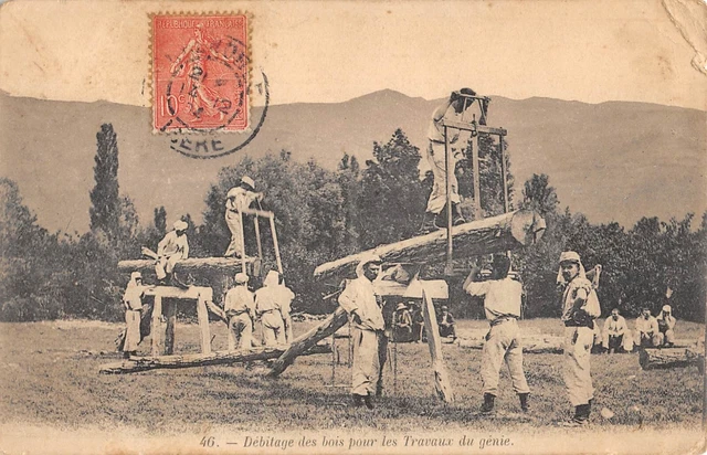Military Cpa War Wood Debiting For Engineering Work Sawing Scene