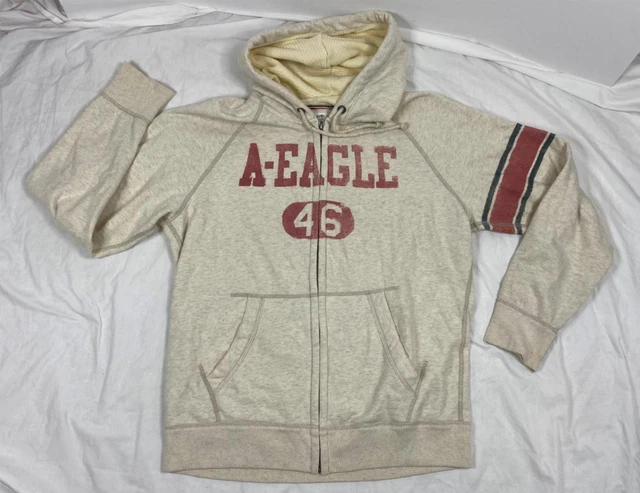 American Eagle  Full Zip Athletic Fit Logo Waffle Hoodie Sweatshirt Mens Xl