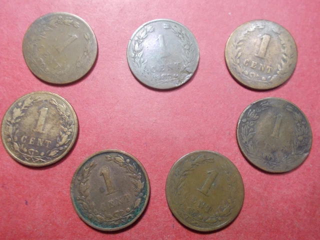 Lot 7 Pièces Monnaies 1 cent. différentes PAYS BAS Vrac Cf description (P18)