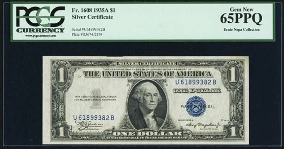 1935 A $1 SILVER CERTIFICATE NOTE       RARE L-B   BLOCK    Fr. 1608  PCGS 63PPQ