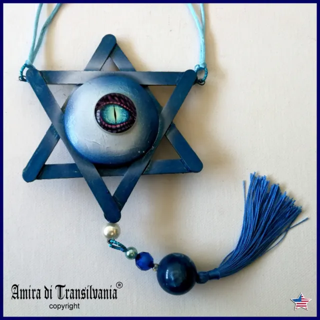 Talisman Amulet Jewish David Star Necklace Israel Hebrew Pendant Blue Eye Jewels