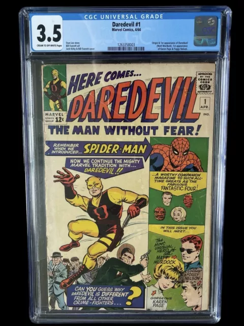 Daredevil #1 CGC 3.5 CM/OW PGS  Origin and 1st Appearance Stan Lee Marvel 1964