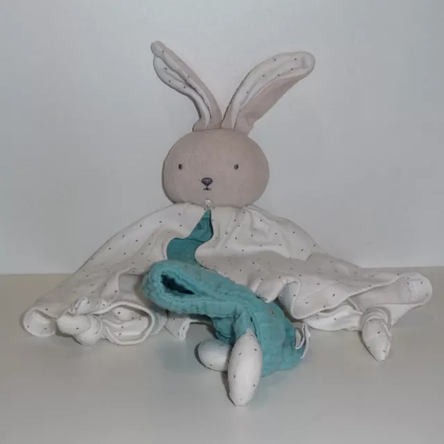 Doudou Lapin Kaloo - Collection Coton bio - Blanc bleu