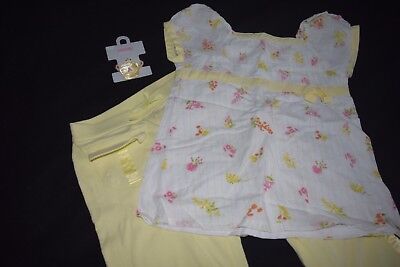 Gymboree Wildflower Fields Shirt Hair Pants Size 9 Yellow Floral 3 pc set Outfit