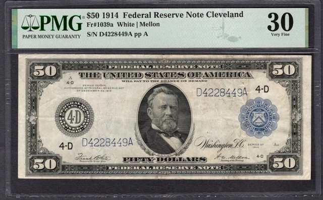 1914 $50 Cleveland FRN PMG 30 Fr.1039a Item #1995803-002 1914 $50 Cleveland FRN PMG 30 Fr.1039a Item #1995803-002