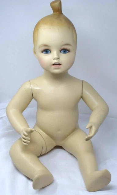 Vintage White Girl Mannequin Doll Blue Eyes Eyelashes Ponytail Blonde Hair