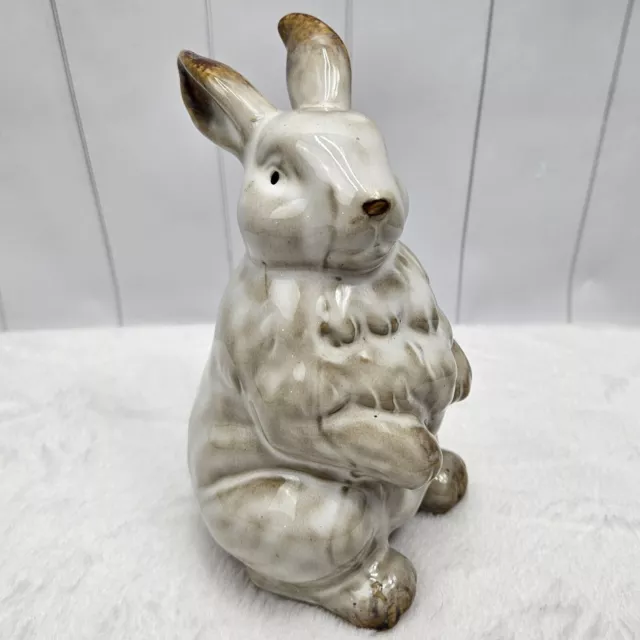 Sitting Ceramic Bunny Rabbit Glazed Springtime Décor Easter Cream Brown