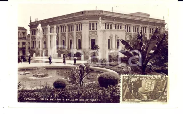 1934 CATANIA Villa BELLINI e Palazzo delle Poste *Cartolina ANIMATA FP