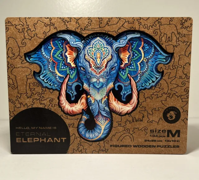 Unidragon Eternal Elephant Puzzle with Unique Wooden Pieces. Size Medium