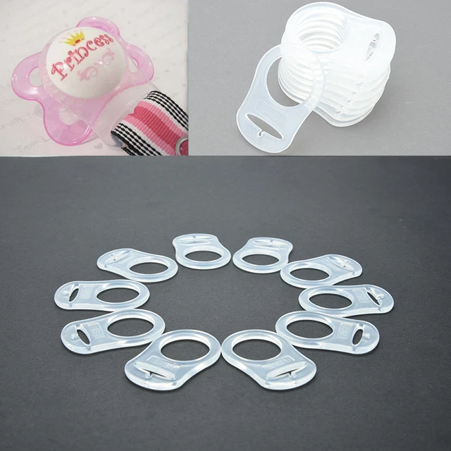 10x Anillo de silicona Adaptador Clip Cadenas de chupete Transparente Soporte de chupete--