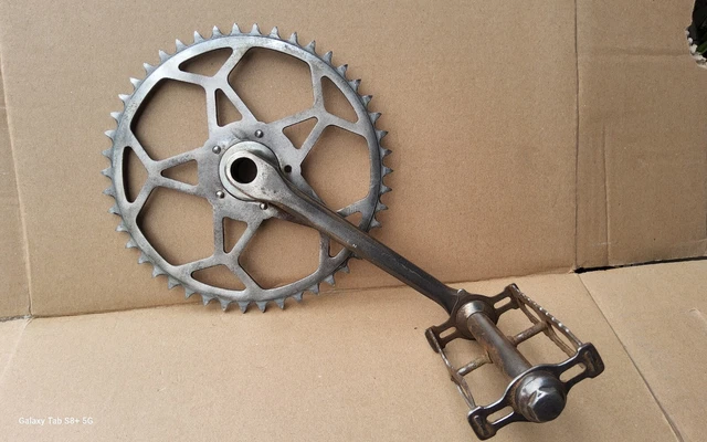 Pédalier Vélo Route Vintage Nervar Double Plateaux 50/42 - En Aluminium Argenté, Occasion Bon état, Fabriqué En France