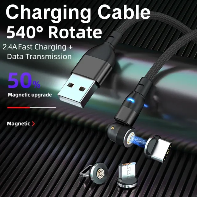 3in1 Magnetic 540 Fast Charging Data Cable Cord Charger For Type-C Micro USB