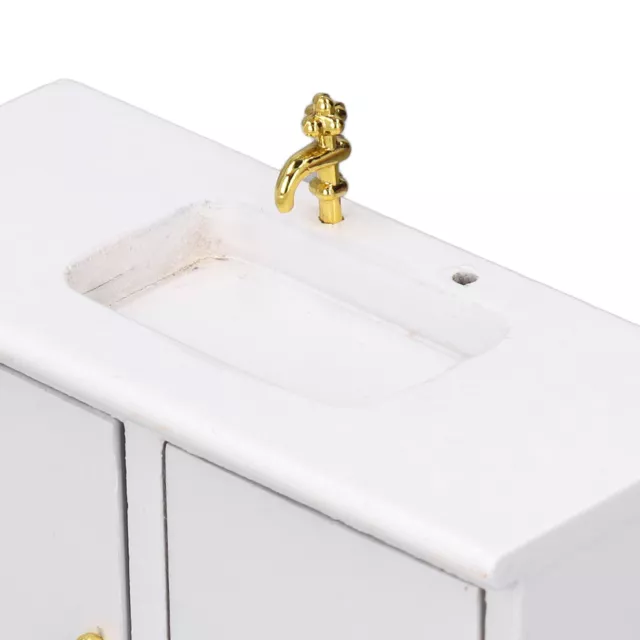 Dollhouse Wood Bathroom Sink Simulated White Dollhouse Miniature Wash Basin Cabi