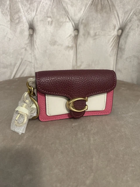 NWT Coach Mini Tabby Leather Purse Bag Charm With Cherry Print in  Brass/Chalk