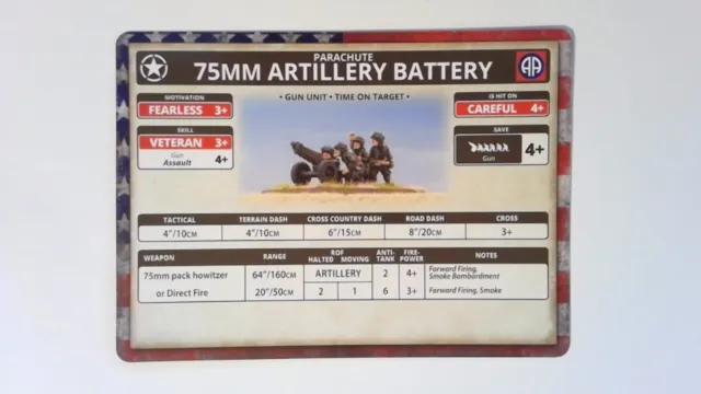 Flames Of War Replacement Card - Parachute 75mm Artillery Battery u304