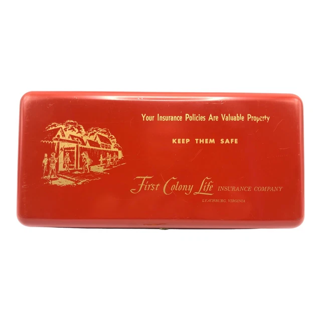 Vintage Metal Lock Box Safe Document Storage First Colony Life Insurance w/Key