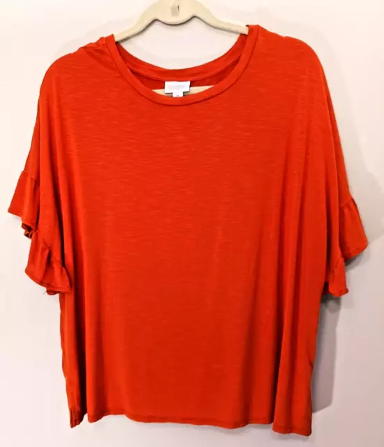 LuLaRoe DAHL Crop Top Women's Size XL Solid Dark Orange Ruffel Sleeve Fall