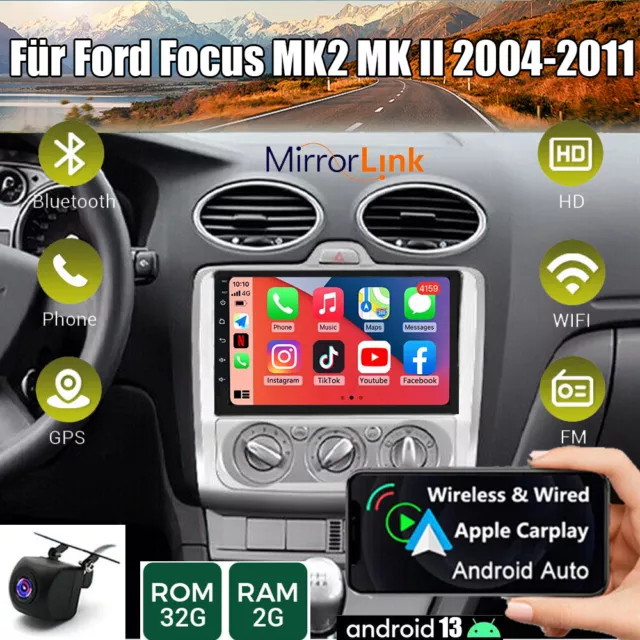 Autoradio Android 13 GPS Navi WIFI Apple Carplay Für Ford Focus MK2 2004-2011