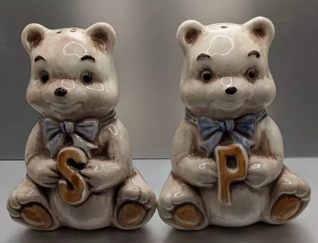 Vintage Ceramic Set of Treasure Craft Teddy Bear Salt Pepper Shakers