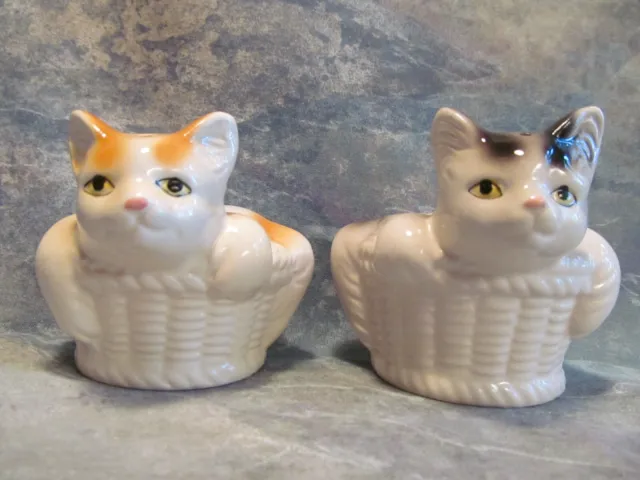 Grey & Orange Striped Cats Lying In Baskets Salt & Pepper Shaker Set Ceramic S&P