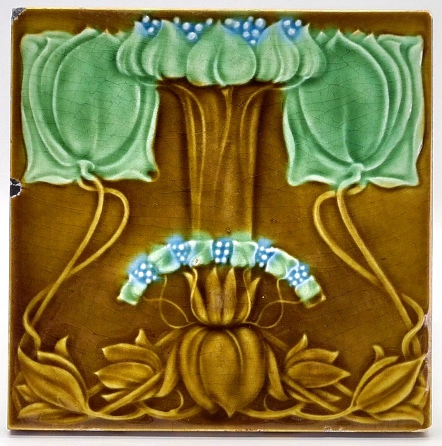 Art Nouveau Fireplace Tile Moulded Majolica Marsden C1906
