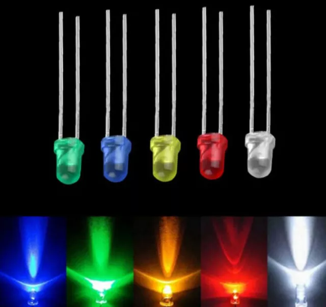 100pcs Lot 3mm White Green Red Blue Yellow LED Light Bulb Emitting Diode Lamps