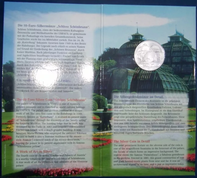 10 Euro Münze Österreich - Schloss Schönbrunn 2003 - Silbermünze - Silberbarren