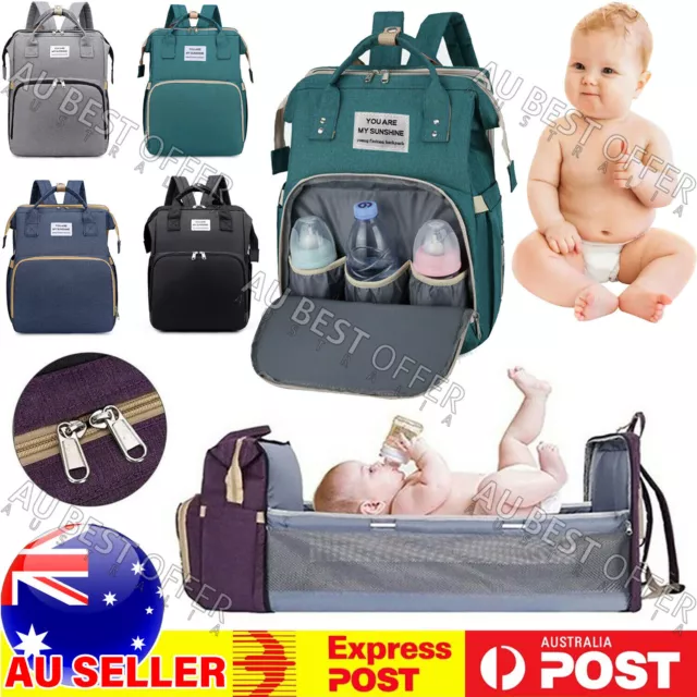 Large Changing Mummy Bag Nappy Diaper Crib Backpack Baby Bed Folding AU