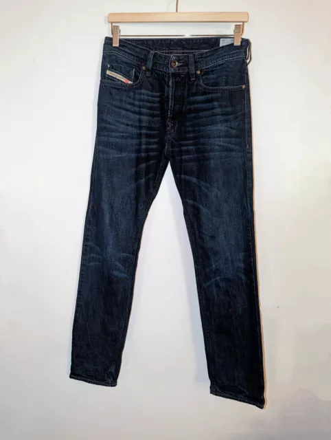 DIESEL INDUSTRY MENS Blue Denim Jeans Straight Leg Embroidered W30