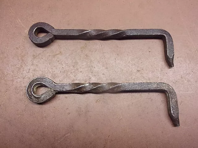2 Vintage Blacksmith Forged Iron Shed Gate Door Latches 5" Long w/Center Twists