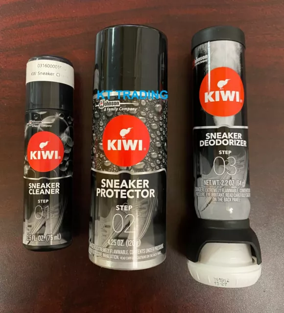 KIWI Sneaker Shoe Leather 3-STEP CARE SYSTEM ~ CLEANER PROTECTOR & DEODORIZER