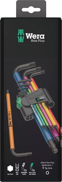 Wera Hex-Plus 9 Piece Multi Colour Ball-End Hex Allen Key Set & Holder, 073593 3