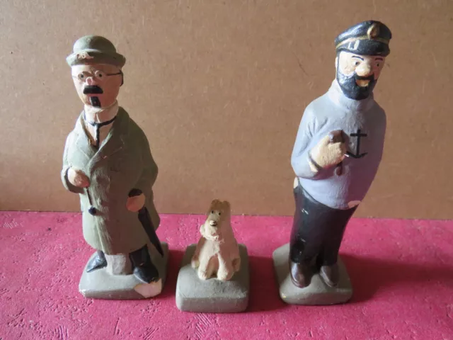 3 Anciennes Figurines En Platre Capitaine Hadock Tourneso Et Milou