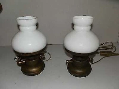 Pair Of Lampshade Style Sailor Brass With Glass Opaline White