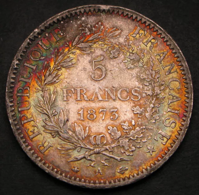 FRANCE 5 Francs 1873 A - Silver 0.9 - Colorful Patina - XF+ - 4394 *