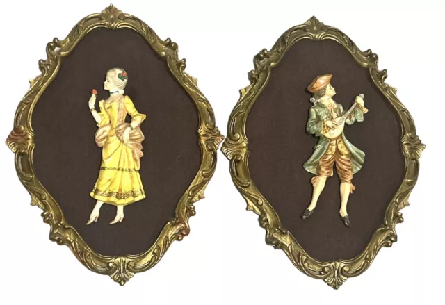 Vintage Wall Art Plaque Depose Italy Victorian Couple Decor 3D  - 16” Elegant