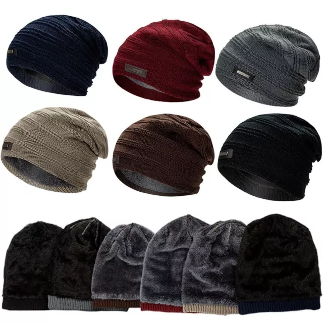 Fleece Lined Knitted Cap Warm Plain Beanies With Tag Fashion Toque Hat  Male