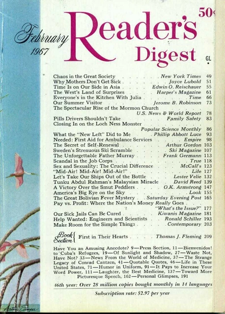 Reader's Digest February, 1967 Cover 'Roseatte Spoonbills' by Arthur Singer