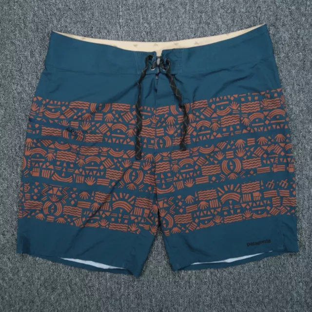 Patagonia Board Shorts Mens 36 Blue Abstract Stretch Planing Zip Pocket Swim