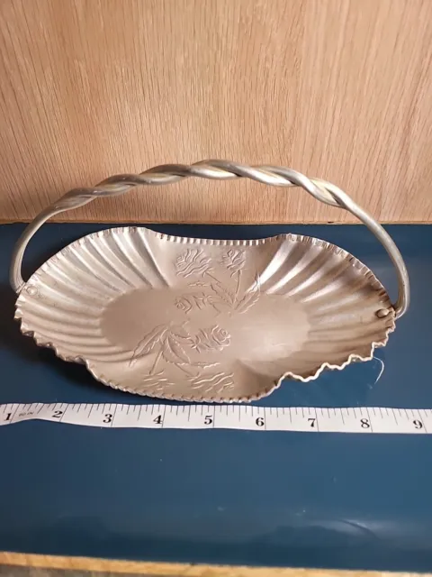 Farber & Shlevin Hand Wrought Aluminum Handled Tray 8.5"x5" Vintage Floral