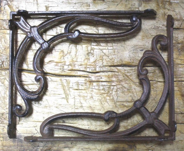 2 Cast Iron Antique Style VICTORIAN SCROLL Brackets Garden Braces Shelf Bracket