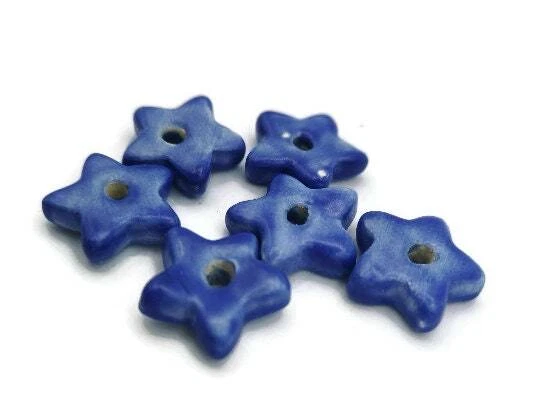 6Pc Artisan Star Clay Beads For Jewelry Making, Macrame and Crafts, Ceramic Bead